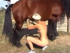 Slim amateur blonde impressive outdoor cock sucking zoo porn along her horse
